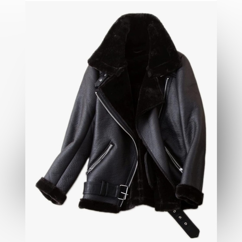 Like new faux leather fur moto jacket - size L
